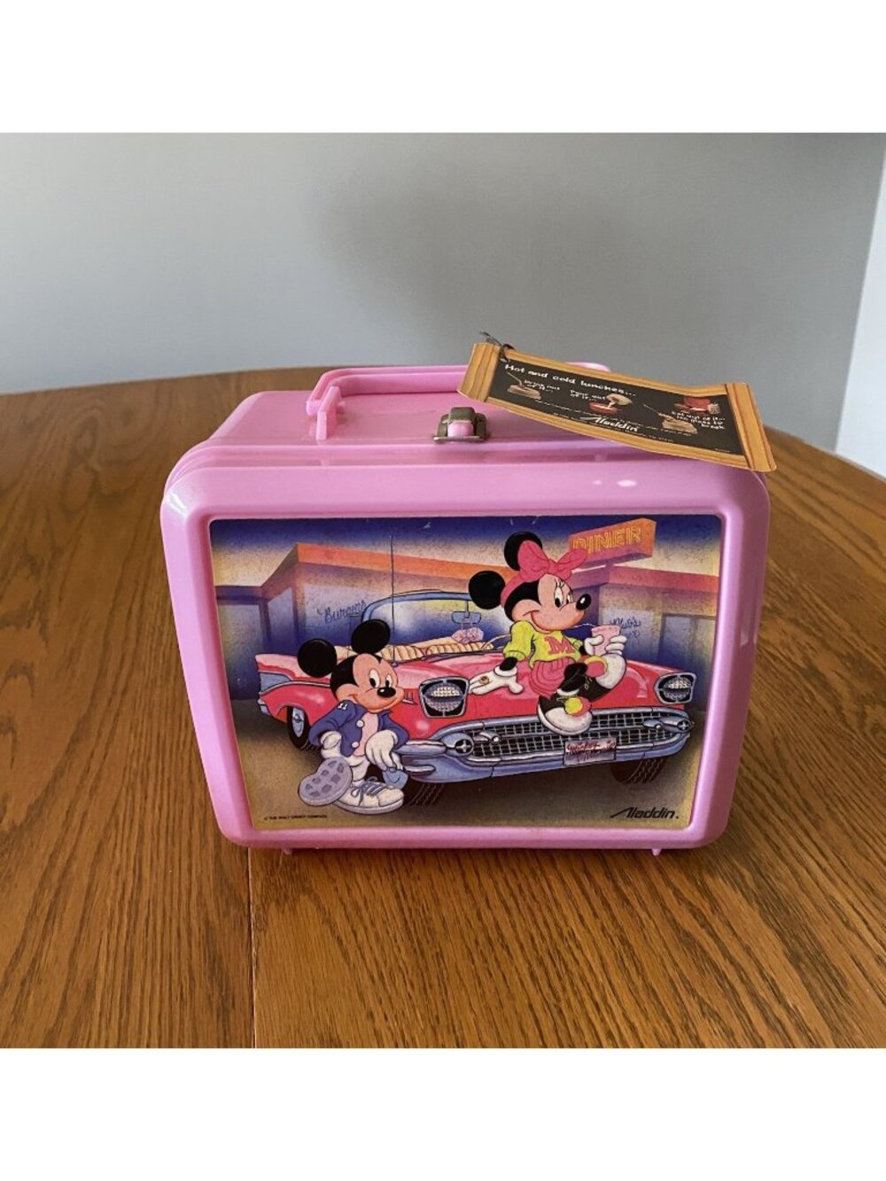 Vintage Disney Mickey Minnie Pink Lunch Box w/ Aladdin Thermos 1990s Plastic